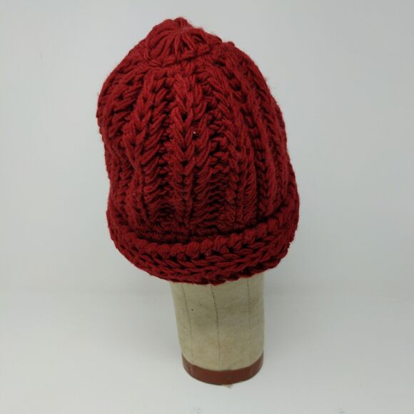 KMart 100% Acrylic Ladies Crochet Beanie Hat Cap Red OSFA Cable Knit - Picture 6 of 10